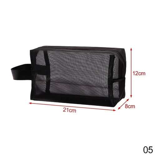 Black mesh zip makeup bag - mesh,